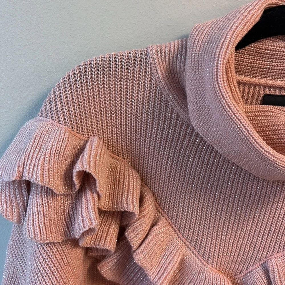 Beckaro M Pink Ruffled Turtleneck Sweater